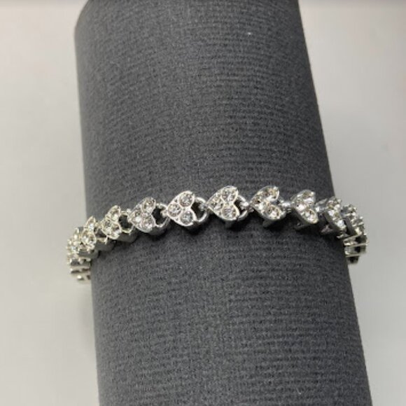 Hearts Tennis Bracelet Faux Crystals Bracelet - Picture 6 of 9